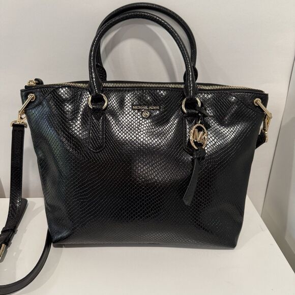 Michael Kors Elson Python Embossed Convertible Satchel Top Handle Crossbody - Picture 3 of 16
